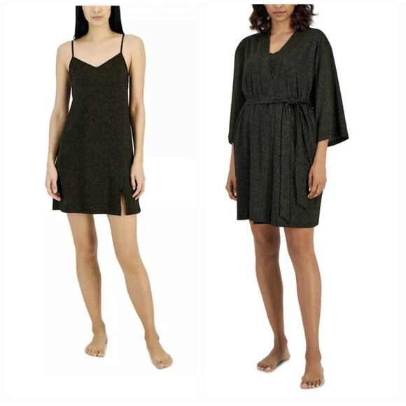 INC International Concepts Other - I.n.c. International Concepts Women's 2-Pc.‎ Sparkle Black Robe & Chemise Set M